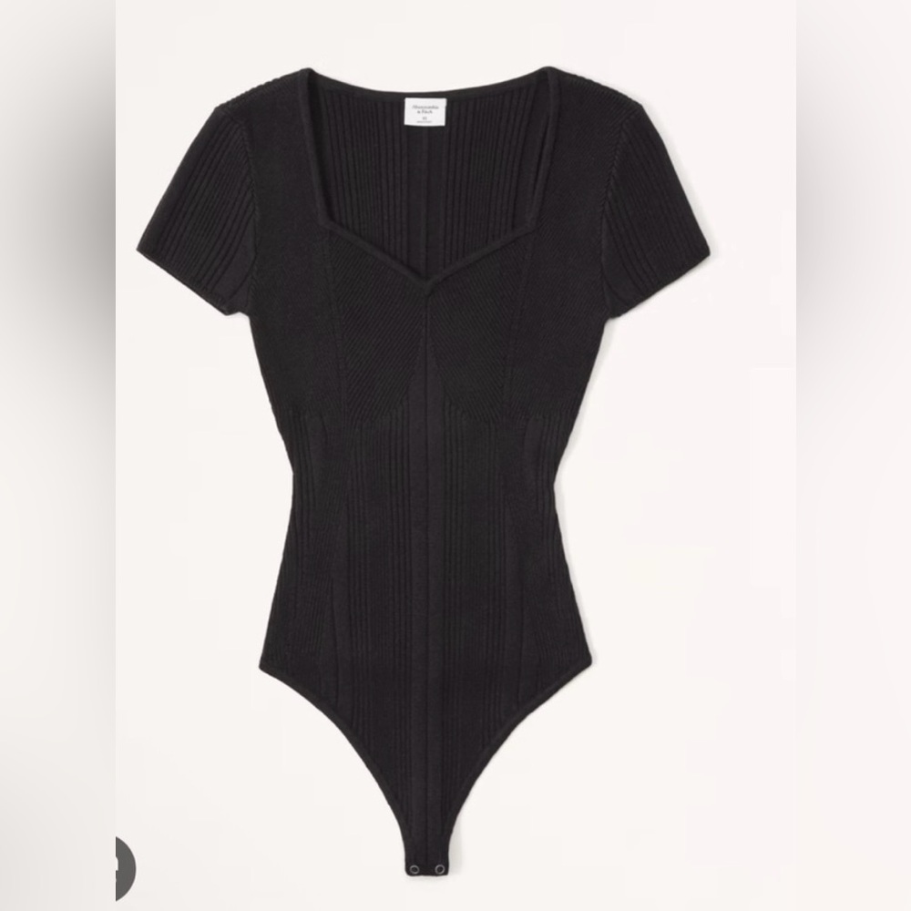 Abercrombie & Fitch Sweater Bodysuit S Black Knit short Sleeve Sweetheart Neck